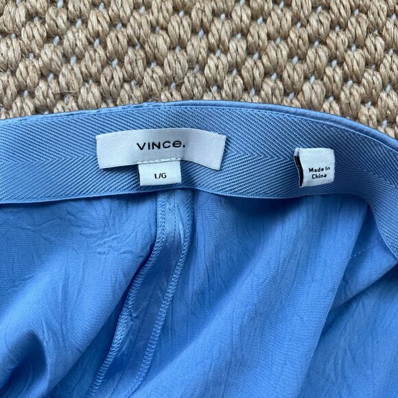 VINCE | US L | High Waist Crush Textured Satin Wide Leg Silky Pants | Iris Blue - Picture 9 of 16